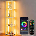 RGBCW Floor Lamp with Shelves, LED Smart Modern Floor Lamp with Music Sync, Color Changing Corner Display Shelf Lamp, Standing Lamp with Shelves for Living Room and Bedroom, Office, White
