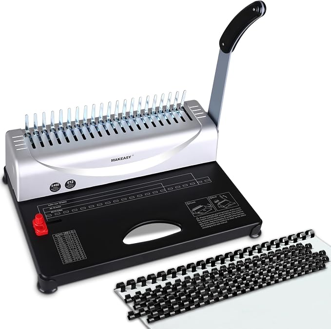 Comb Binding Machine - Punch 12 Sheet, Easy Punch No Jam, Heavy-Duty Metal Build, Book Binder for Office Reports & Home School Projects, Includes 100 Combs, Letter/A4/A5 Compatible