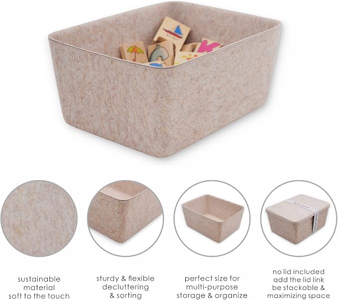 Felt Wide Deep Drawer Organizer Caddy Natural Oatmeal Closet Storage