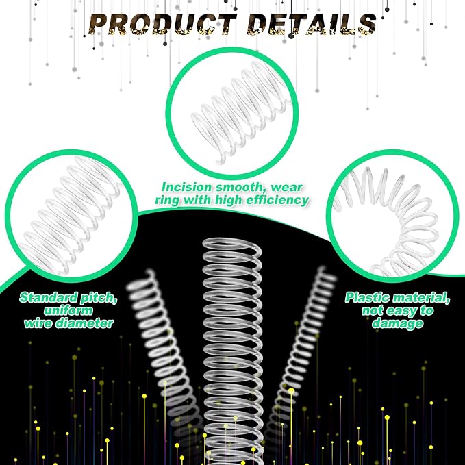 Leinuosen 120 Pack Binder Coils,1/4 5/16 3/8 1/2 5/8 3/4 Inch,Transparent | Plastic Spiral Binding Coils for Documents, Reports, Notebooks, Compatible with Standard Binding Machines, Office Supplies