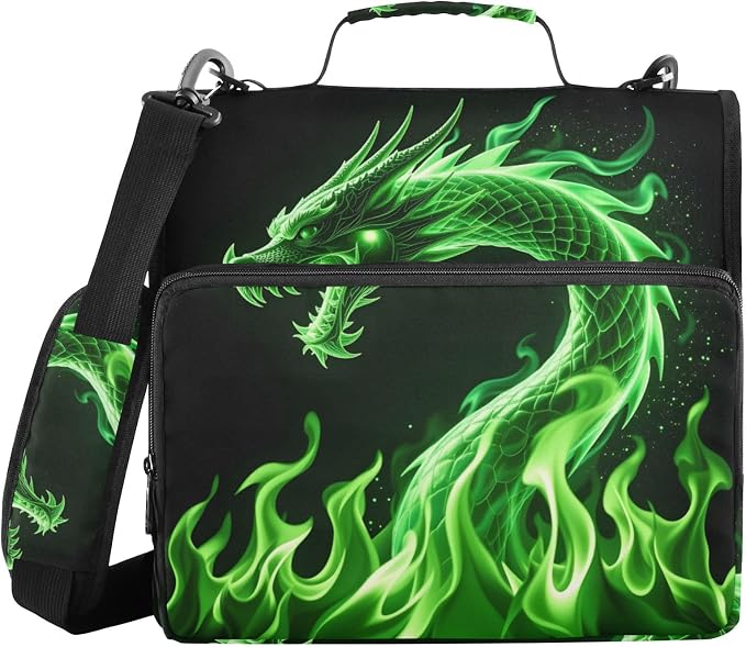 Green Dargon 3 Ring Zipper Binder Bag Binder Organizer with Handle Shoulder Strap for School Work Office Supplies