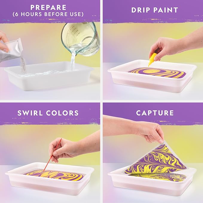 National Geographic Marbling Paint Craft Kit to Create Marble Art for Kids | Create 12 Sheets of Marble Art, Paints and Water Technique, Colorful Designs, Creative Painting Activity, Birthday Gift