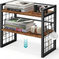ELITEROO Desktop Shelf Organizer, 2 Tier Wood Desk Bookshelf, Rustic Brown | Desk Top Storage Rack for Office, Dorm, or Bedroom Decor, Small Tabletop Shelf for Books, Plants & Accessories