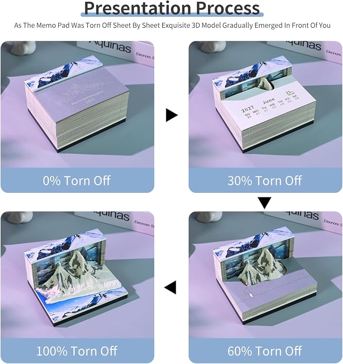 3D Time Piece Calendar, 2027 Desk Calendar With LED Light, 3d Tree Memo Pad Creative Desk Calendar, Christmas Gift for Colleague Friend, Desktop Decoration (Mount Everest)