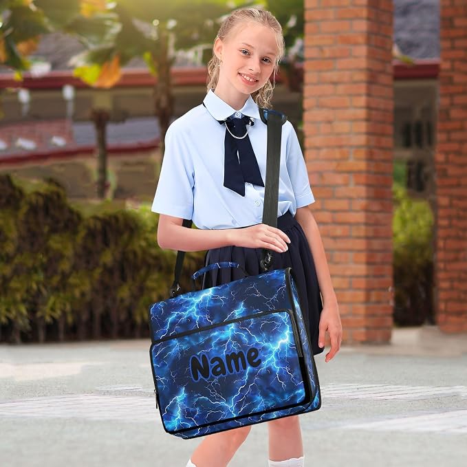 Custom Blue Electric Lightning 3 Ring Binder Bag 1.5 inch Personalized Name Binder Organizer 500 Sheet Documents Storage for School Office