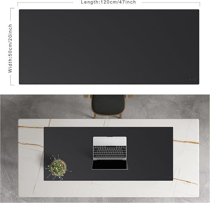 Cacoy 48"x20" Leather Desk Pad Blotter, Waterproof Desk Mat Protector,Black | PU Leather Desk matt for Desktop, XXL Large Gaming Computer Mousepad, Office Desk Cover, Non-Slip Writing Mat for Office Home