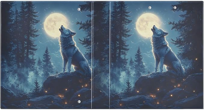 3 Ring Binder Wolf Moon Galaxy Winter Forest a 1.5 inch Binders Three Ring Binders with Clipboard Fit 8.5'' x 11'' Paper 3 Interior PVC Clear Pockets for Office Supplies
