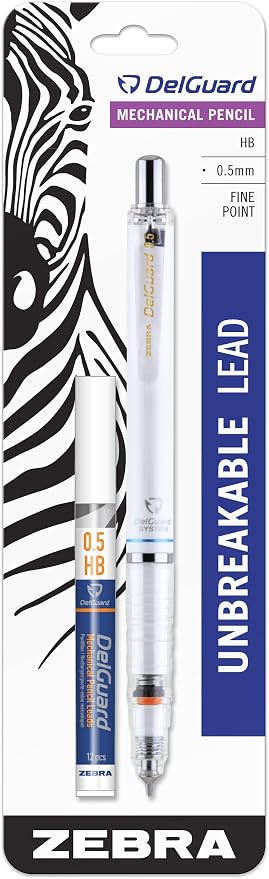 Zebra Pen DelGuard White Barrel Mechanical Pencil, 0.5mm, Fine Point, 1-Pk