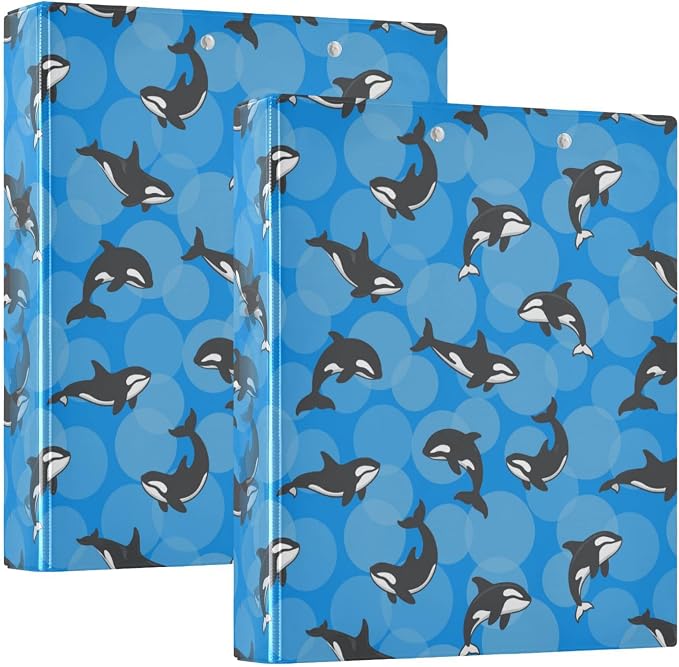 ALAZA 3 Ring Binder Orca Killer Whale on Blue Background Clipboard Round Ring Binder Holds 1.5 Inch Three Ring Binder Heavy Duty Ring Binders for School Office Supplies, 1Pack