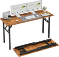 TEMI Long Computer Desk Folding Table - 55.1 Foldable Office Desk, No Assembly, Perfect Writing Table for Bedroom, Dorm, or Apartment, Portable Large Desk or Study Table with Compact Design, Brown
