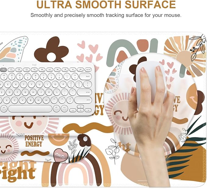 iCasso Sticker Keyboard Mat 35.4"x15.7", Desktop Mat for Workspace | Vintage Students Ergonomic Desk Pad with Keyboard Wrist Rest, Mousepad Set for Computer Study Office Workspace Area