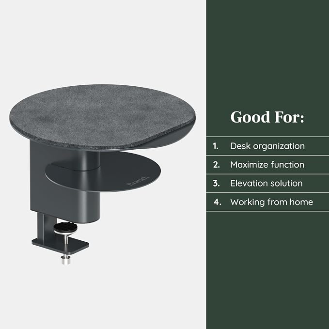 Branch Desk Perch, Elevated Desk Clamp Shelf for Monitors | Laptops, and Accessories, Powder-Coated Steel with Felt-Lined Platform, 2 Tier Organizer, Charcoal