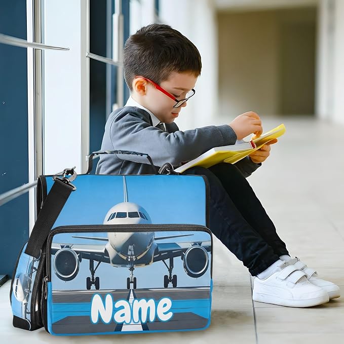 Custom White Airplane Aircraft 3 Ring Binder Bag 1.5 inch Personalized Name Binder Organizer 500 Sheet Documents Storage for School Office