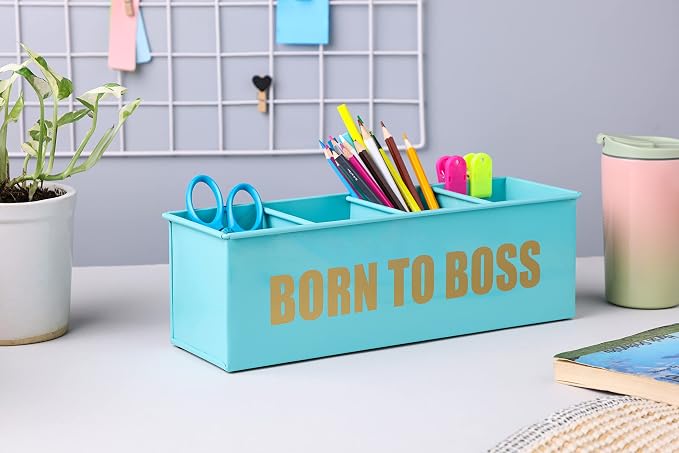 DUDKI Home Present Desk Organiser 4 compartments Decorative Pen Pencil holder, Vanity Kit, Travel Box, Makeup Box, Cosmetic Box, Storage Box, knife Holder, Spoon Holder-Gift Office Desk Decor