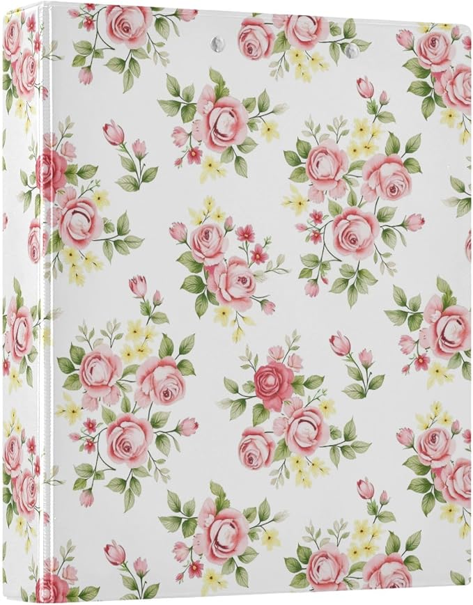 3 Ring Binder, Pink Rose Flower Floral File Folder Holds 200 Sheets File Storage for Women Men School Office Supplie