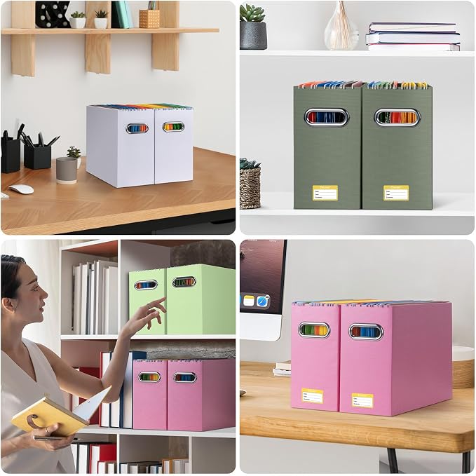 BALEINE 1PK File Organizer Box, Cardboard File Folder Organizer with Handle | Strong Corrugated Paper Core, Label Stickers for Identification, Hanging File Folder Organizer, Home Office Document Storage