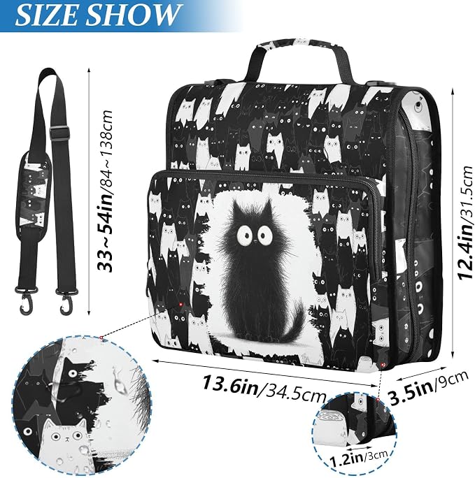 Cat Binder Bag 3 Ring Zipper with Handle Shoulder Strap | for School Work Office Organizer Storage Case