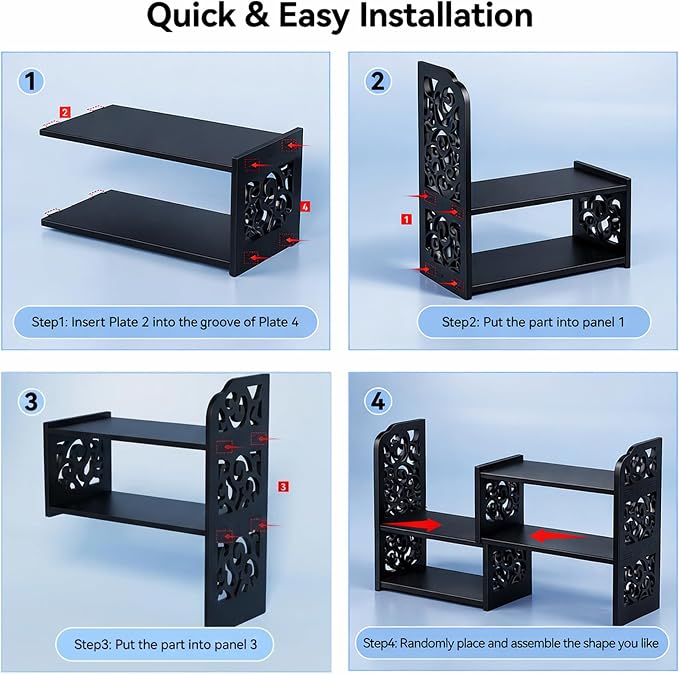 YGYQZ Adjustable Desktop Shelf Organizer, 3-Tier Expandable Desk Shelf, Black Pattern
