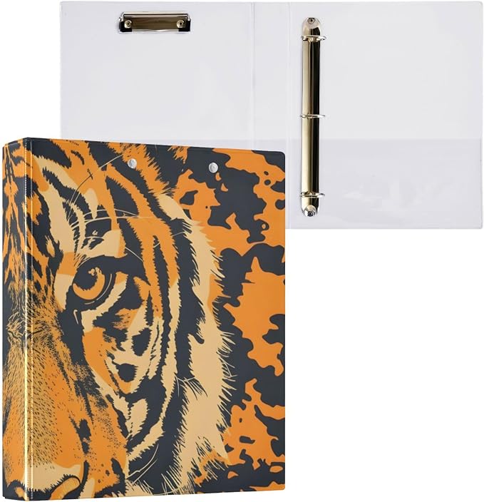 3 Ring Binder Tiger Orange Head 1.5 inch Binders Three Ring Binders with Clipboard Fit 8.5'' x 11'' Paper 3 Interior PVC Clear Pockets for Office Supplies