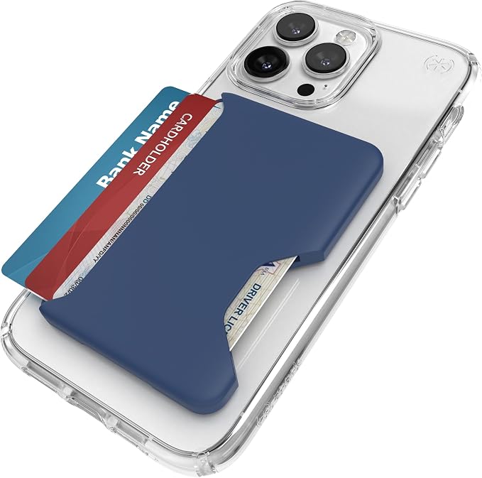 Speck iPhone Wallet MagSafe Accessory - Removable ClickLock No-Slip Interlock - Holds 1-3 Cards - Soft Touch Finish, Scratch Resistant Card Holder Built for MagSafe - Coastal Blue/Space Blue