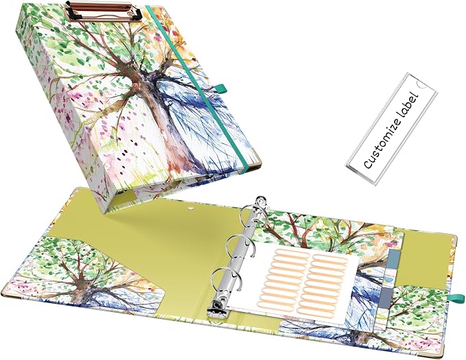 EYROZILL Mini 3 Ring Binder 1 Inch for 5.5" x 8.5" Paper with 5-Tab Dividers EYROZILL Cute Mini Binder for School/Office Supplies and Home, Season Tree