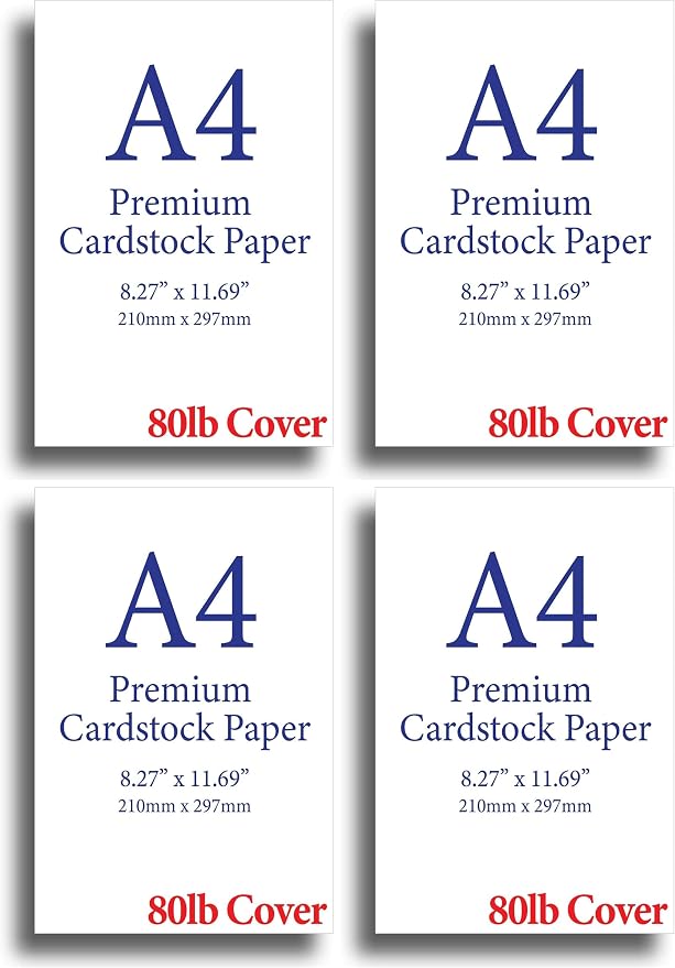 Heavyweight White A4 (8.3"x 11.7") Cardstock - Thick 80lb Cover (216 gsm) - 200 Sheets (Pack of 4)