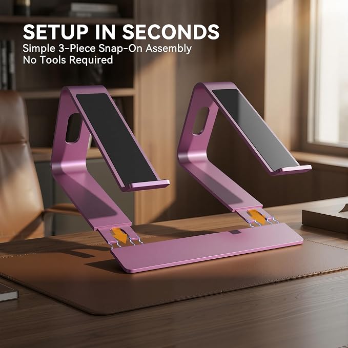 SOUNDANCE Laptop Stand, Aluminum Computer Riser, Ergonomic Laptops Elevator for Desk, Metal Holder Compatible with 10 to 15.6 Inches Notebook Computer, Pink