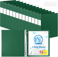 Henoyso 12 Pcs 1.5 Inch 3 Ring Binders, Letter Size,Dark Green | Binders Bulk, Holds 350 Sheets, Round Rings, Durable Flexible PP Plastic Covers, Pockets Labels, School Office Supplies