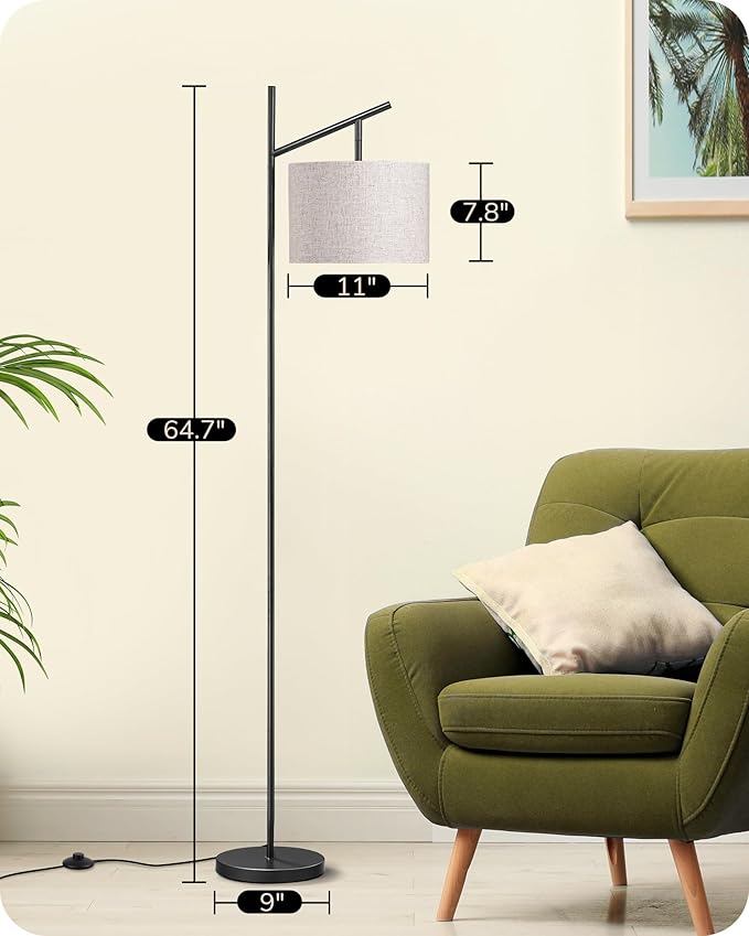 EDISHINE 64.7IN Floor Lamp for Living Room with Remote, Black Standing Lamp | Bulb Included, Dimmable & 5CCT, Foot Switch, Adjustable Lamphead, Minimalist for Bedroom, Living Room