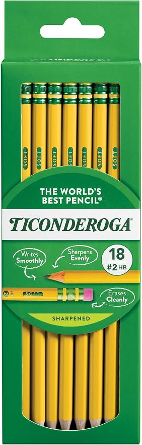 Ticonderoga Wood-Cased Pencils, Pre-Sharpened, 2 HB Soft, Yellow, 6 Boxes of 18 Count, 108 Pencils Total (Pack of 12)
