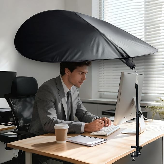 Office Cubicle Desk Shade Anti-Glare Cover Light Sensitive Professionals Cubicle Light Blocker for Workspaces Desk Canopy 39" Sector Shading Light Shade with Clamp(Black)