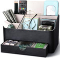 KINGFOM Desk Organizer with Drawer, Multifunction Pencil Holder for Desk, Desk Organizer and Accessories 5 Compartments for Home Office Supplies (Black)