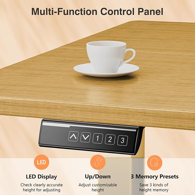 Sweetcrispy Electric Standing Desk, Computer Desk, 48x24 Inch | Adjustable Height, Splice Wood Board, 3 Memory Preset, Sit Stand Work Table for Home Office, Oak