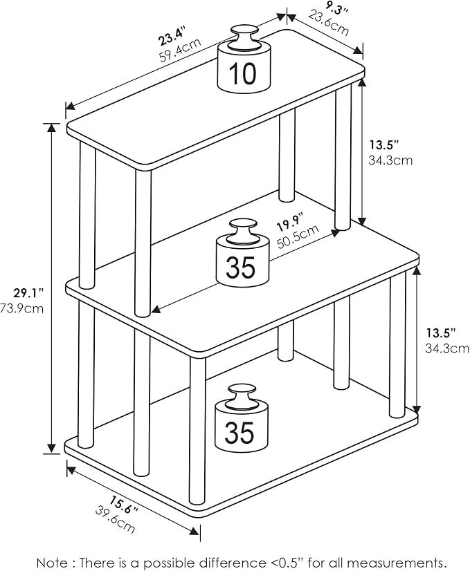 Furinno Turn-N-Tube 3-Tier Toolless Multipurpose Printer Stand Display Storage Shelf, Columbia Walnut/Black