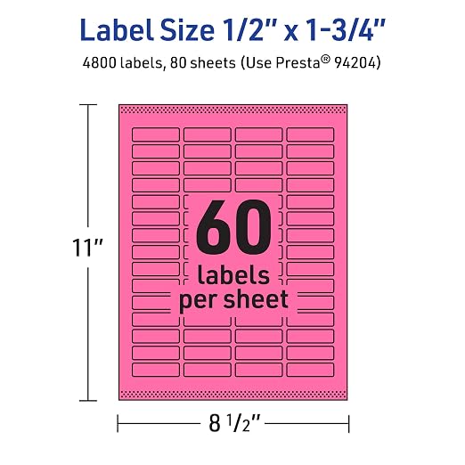 Avery Printable Rectangle Labels, Sure Feed Technology, 1/2" x 1-3/4", Bright Pink Labels, Print-to-The-Edge, Laser/Inkjet Printable, 4,800 Total, Great for Jars and More