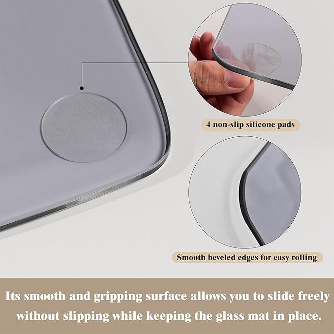 Koonmi Tempered Glass Chair Mat for Hardwood Floors & Carpets, 30" x 48“ Grey Heavy Duty Office Floor Protector, Scratch & Dust Concealing, Noise-Free for Home Office Desk