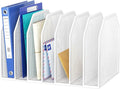 FANXIYQ White 7-Section File Folder Organizer for Desk, Metal Vertical File Holder Stand, Desktop File Organizer Rack for Letter/A4 Folders, Papers, Books, Office Classroom Home