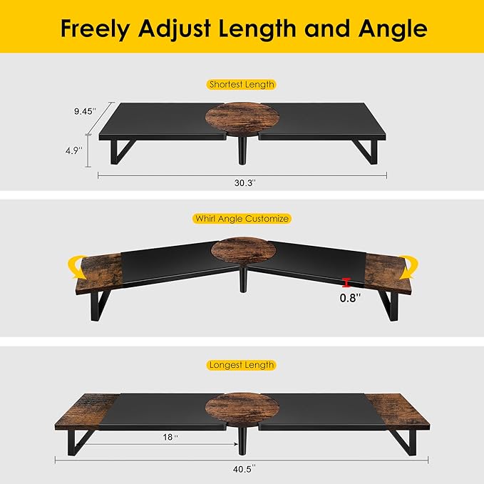 Across-Star Dual-Monitor Stand for Desk - Large Adjustable Length and Angle Riser for 2 Monitors, Double Computer Desktop Organizer, Shelf for TV, Laptop, Printer
