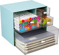 Stackable Storage Drawers, Office Desk Organizer with 4 Mix Drawers | Blue, Plastic Mini Desktop Storage Box, Tabletop Small Craft Drawer for Office Supplies, Makeup Desk Organizer and Accessory