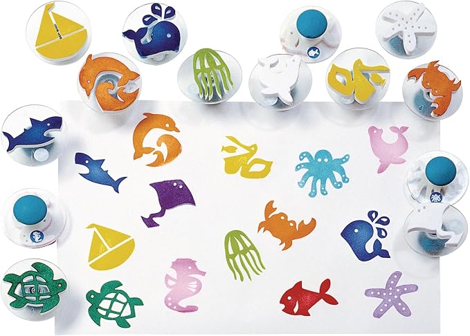 Colorations SEASTAMP Easy-Grip Stampers, Sea Life (Pack of 14) | Ages 3+, PreK+, School Art Supplies, Craft Projects, Children, Gift, Classroom, Home