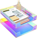 Iridescent Acrylic Letter Tray 2 Pcs 12.6 x 10.2 x 2.1'' Paper Tray Organizer Stackable Desk Supplies with Non Slip Rubber for Office Accessories Desk File Document Folder