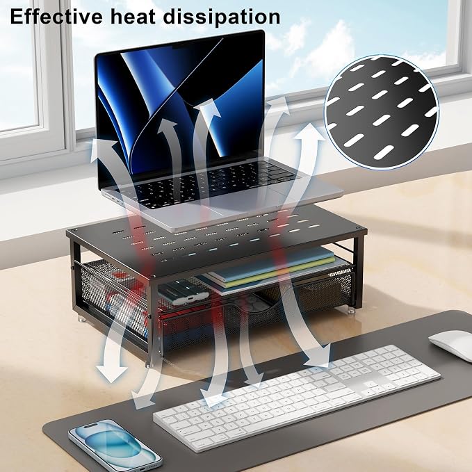gianotter Computer Monitor Stand Riser with Drawer | Desk Organizers and Accessories Desk Accessories & Workspace Desktop Organizers Storage for Printer Stand (Black)