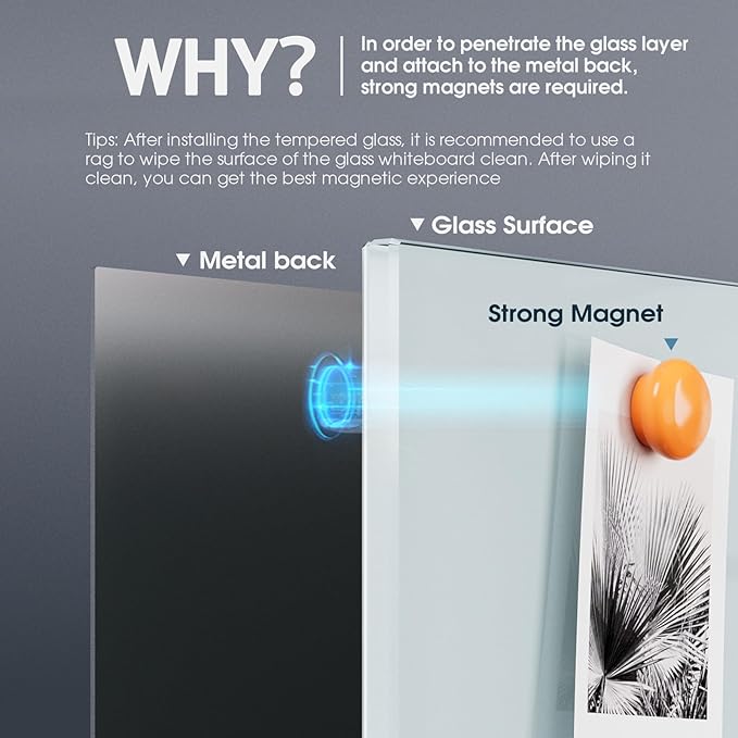MaxGear Glass Whiteboard, Tempered Magnetic Dry Erase Board, Frameless Wall Mounted, Office Classroom Conference Room Home Use, Includes Markers, Eraser, Magnets & Mounting Kit