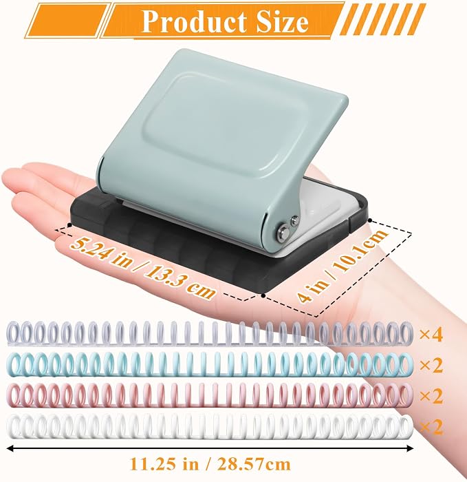 10 Hole Punch Binding Machine for Planners with 10 Multi-Color Binder Rings | 30 Holes on A4, 20 Holes on A5, 26 Holes on B5, 10 Sheet Capacity (Pale Blue)