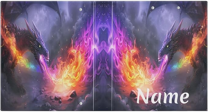Custom 3 Ring Binder Dragon Spitting Fire 1.5" Round Ring Binders Personalized Name View Binder with 200 Sheet for Women Men Office Kids School Supplies, 1 Pack
