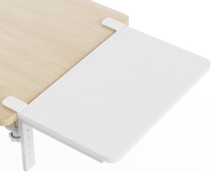 Desk Extender, 15-inch Clamp-On Desk Shelf, Height-Adjustable Desktop Shelf Organizer for Monitors Office and Gaming Accessories, Arm Support Table Extension, 44lbs Heavy Duty, White
