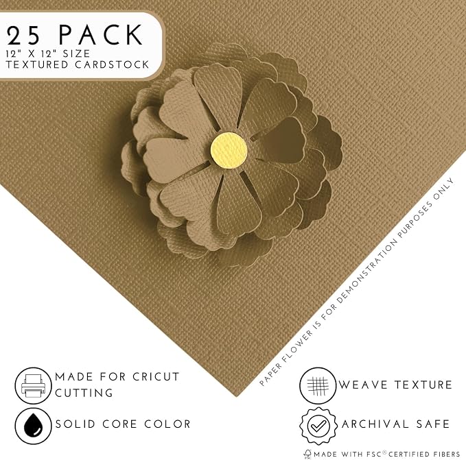 Desert Sand—12x12 Textured Cardstock | 80lb Textured Brown - Tan Scrapbook Paper | Premium Cardstock for Cricut Cutting | 25 Sheets