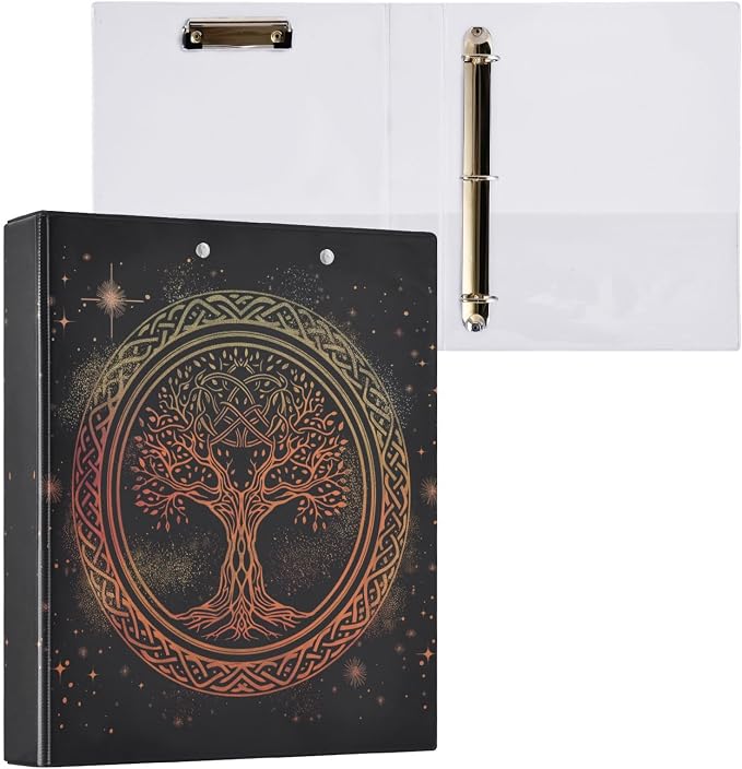 Round Tree of Life D Ring Binders 1.5 Inch with Clear Pocket, School Office Supplies Water Resistant Kitchen Recipe Organizer Hard Round Ring View Binders with Aesthetic Print
