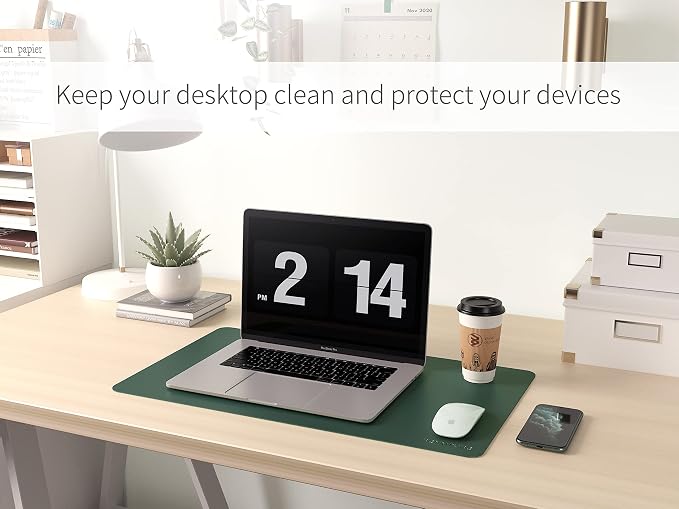 RENMTURE Dual-Sided Mouse Pad, Natural Cork & PU Leather Large Desk Pad for Office and Home Work, Desk Protector Non-Slip, Waterproof, Easy Clean (Dark Green, 23.6" x 13.7")