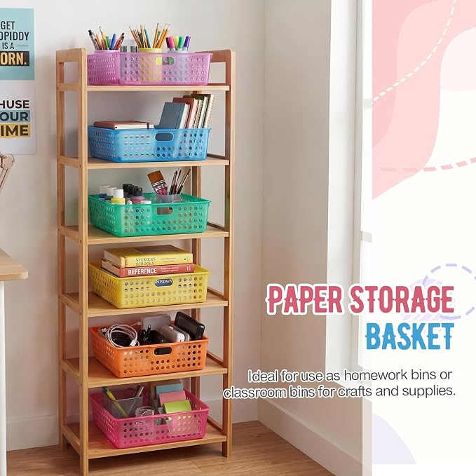 Geetery 12 Pack Classroom Storage Baskets with Handle,Translucent Colors | 14''x10'' Paper Tray Holds A4 Turn in Trays Plastic Paper Baskets Desk Organizer Bin for Classroom, Library, Office, Home